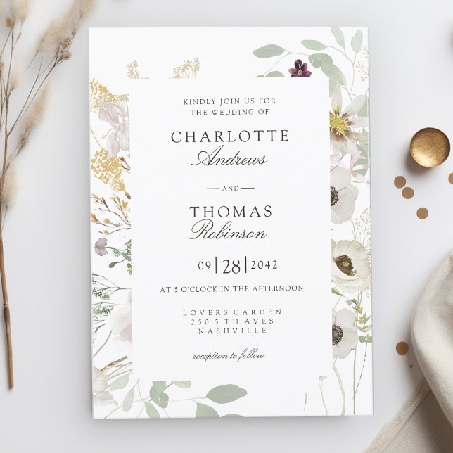 Modern inbjudan, vår bröllop inbjudningar (Modern, floral, boho, spring wedding invitation. Print+Download)