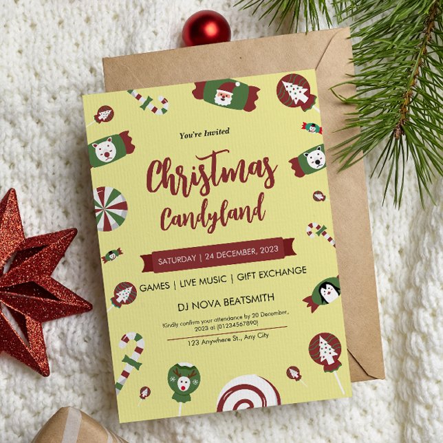 Modern inbjudning till Christmast Candyland-partie Inbjudningar (Skapare uppladdad)