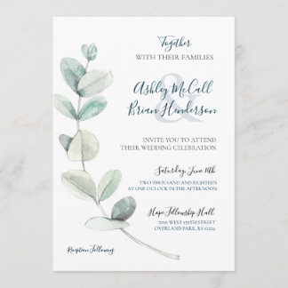 Modern inbjudning till Eucalyptus Wedding i vatten Inbjudningar