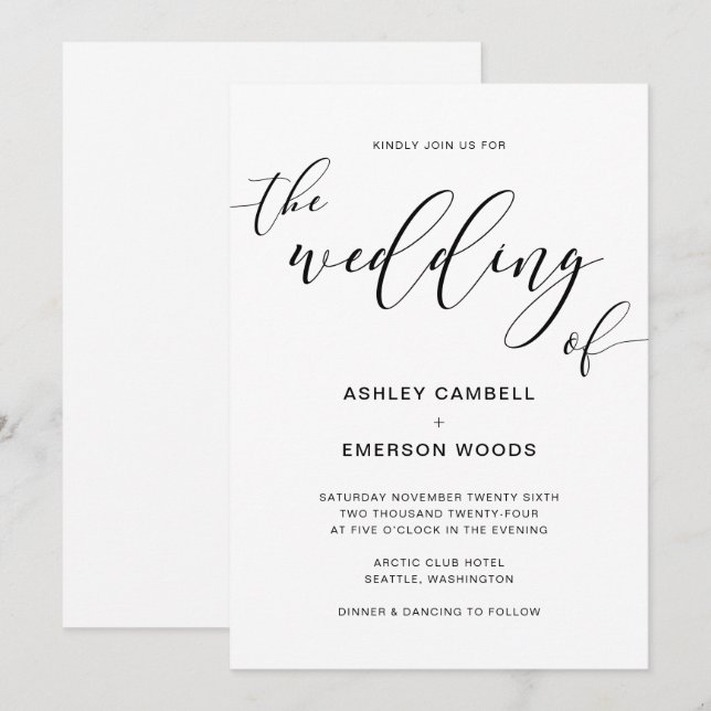 Modern inbjudningskort för Rustic Calligraphy-bröl (Fram/baksida)