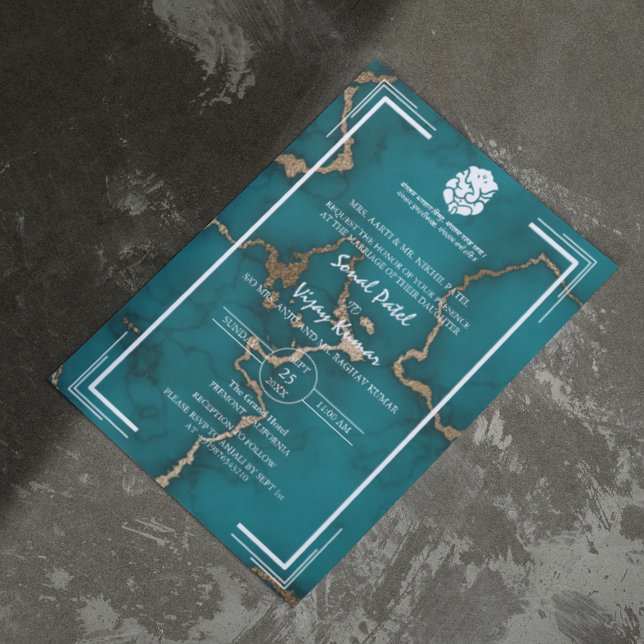 Modern Indian Hindu Bröllop Ganesha Marble Inbjudningar (Skapare uppladdad)