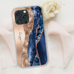 Modern indigo Blue Agate & Ro Guld Confetti Löv<br><div class="desc">Lägg till en del modern elegans till din iPhone 13 med vår fantastiska "Modern Indigo Blue Agate & Ro Guld Confetti Löv iPhone 13 Pro Fodral". Den här eleganta och snyggt fodral har en fängslande kombination av indigo blue agate-design och accents från ro guld konetti löv, vilket skapar ett unikt...</div>