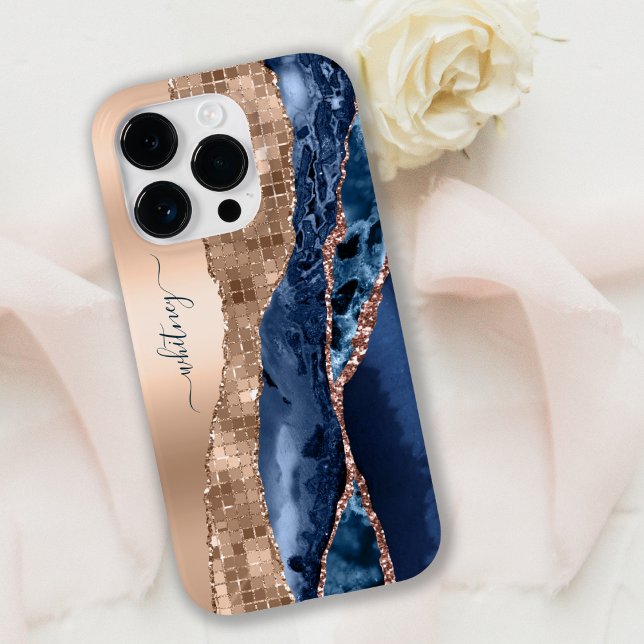Modern indigo Blue Agate & Ro Guld Confetti Löv (Skapare uppladdad)
