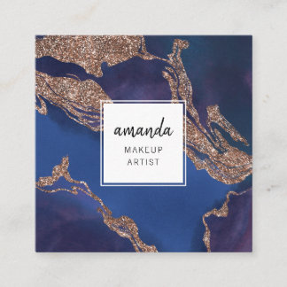 Modern Indigo Blue Guld Marble Makeup Artist Fyrkantigt Visitkort