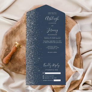 Modern Indigo Blue Silver Glitter Bröllop
