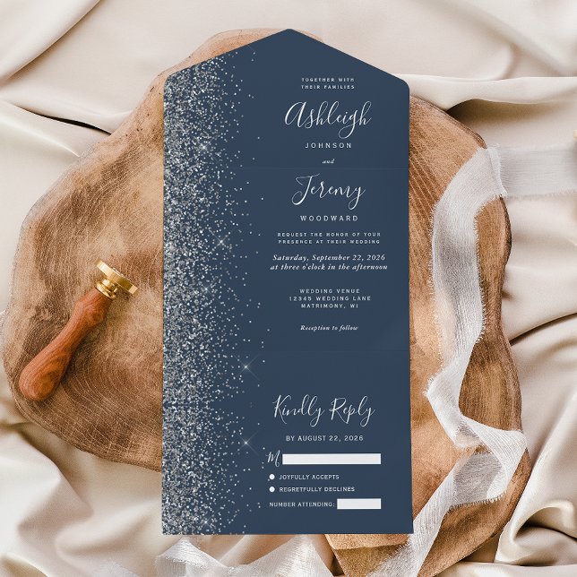 Modern Indigo Blue Silver Glitter Bröllop (Skapare uppladdad)