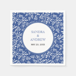 Modern indigo blue white löv mönster bröllop pappersservett