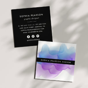 Modern Indigo Watercolor Flot Social Media Fyrkantigt Visitkort