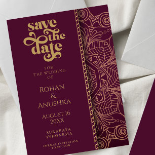 Modern indisk bröllopsinbjudan Save The Date-kunng Spara Datumet