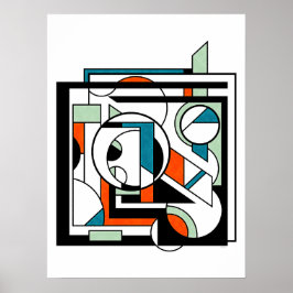 Modern Industrial Geometric Abstrakt Orange Teal D Poster