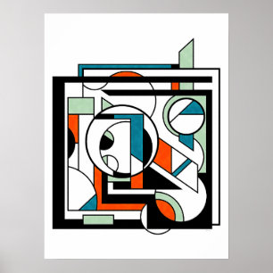 Modern Industrial Geometric Abstrakt Orange Teal D Poster