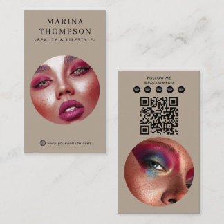 Modern Influencer Beige Foto Sociala Medier QR-kod Visitkort