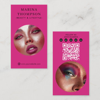 Modern Influencer Rosa Foto Social Media QR-kod Visitkort