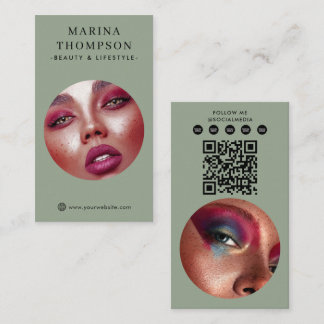 Modern Influencer Sage Foto Social Media QR-kod Visitkort