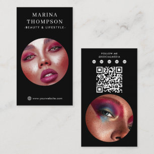 Modern Influencer Svart Foto Sociala Medier QR-kod Visitkort