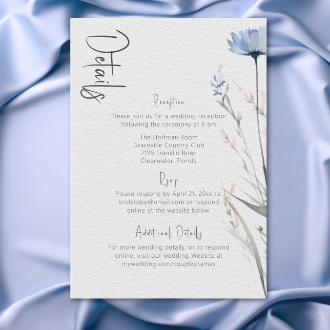 Modern information om Dusty Blue Meadow Wildblommo Tilläggskort (Dusty Blue Meadow Wildflowers Modern Details Enclosure Card)