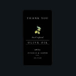 Modern Infused Olive Oil Tack Label Black Adressetikett<br><div class="desc">Vattenfärgade oliver och löv gren,  moderna,  smittade olivoljefyndigheter,  svart tack för dekalen. Elegantens typografi i vitt färg.</div>