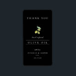 Modern Infused Olive Oil Tack Label Black Adressetikett<br><div class="desc">Vattenfärgade oliver och löv gren,  moderna,  smittade olivoljefyndigheter,  svart tack för dekalen. Elegantens typografi i vitt färg.</div>