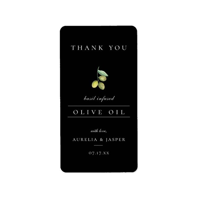 Modern Infused Olive Oil Tack Label Black Adressetikett (Framsidan)