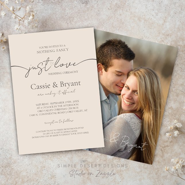Modern ingenting Finare Just Kärlek Photo Bröllop Inbjudningar (Modern Script Elegant Minimal Photo Wedding Invitation)