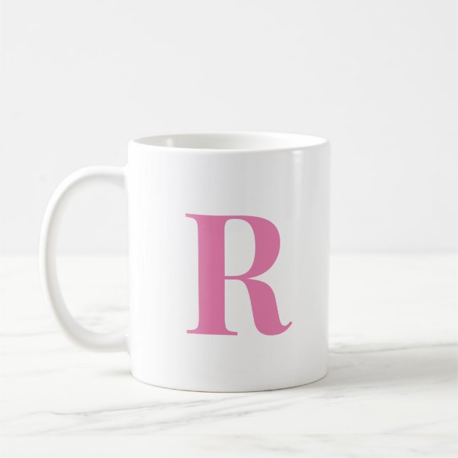 Modern Initial Brev Personlig Rosa Monogram Kaffemugg (Vänster)