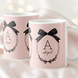 Modern initial Chic Black Bow  Rosa Monogram Kaffemugg