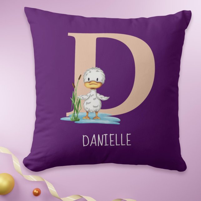 Modern Initial D Monogrammed Anka Children Nursery Kudde (Modern Monogrammed Duck Children Nursery Throw Pillow)