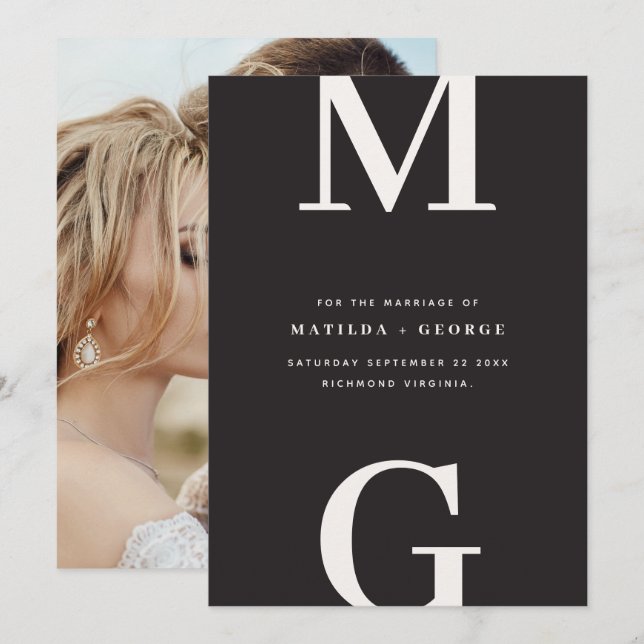 Modern initial grafisk typografi foto bröllop spara datumet (Fram/baksida)