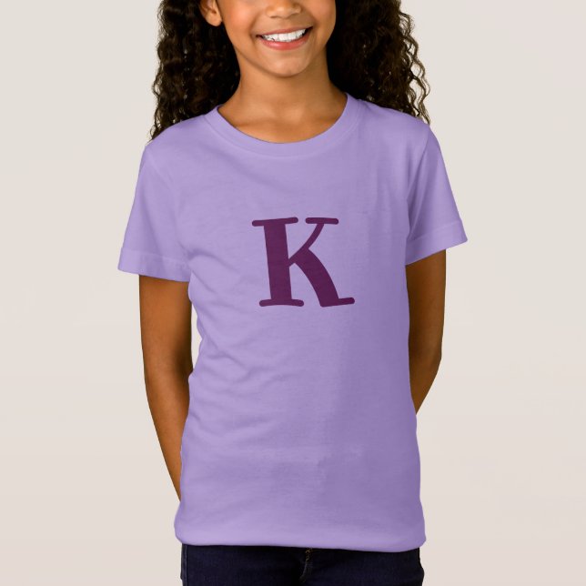 Modern Initial Lila Brev Kids T Shirt (Framsida)