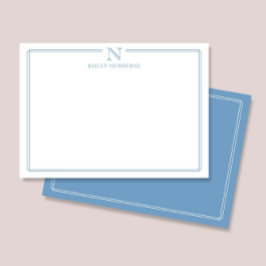 Modern Initial Monogram Blå Kant Brevpapper Anteckningskort