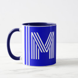 Modern Initial & Namn | Unikt Blue Black Monogram Mugg