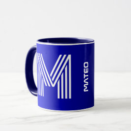 Modern Initial & Namn | Unikt Blue Black Monogram Mugg