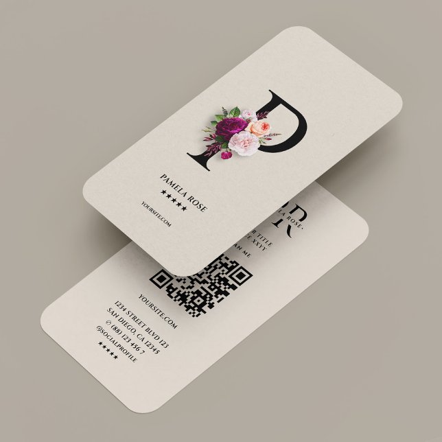 Modern Initial P Monogram Elegant Blommigt Sand Visitkort (Modern Initial P Monogram Elegant Floral Sand Business Card
)