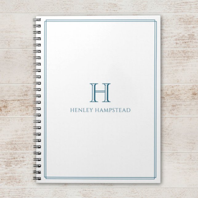 Modern Initial Patina Blue Border Anteckningsbok (Skapare uppladdad)