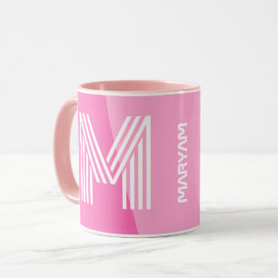 Modern initial & personlig rosa vit monogram mugg