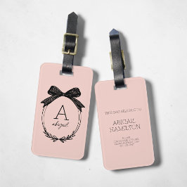 Modern Initial Svart Rosett Blush Rosa Monogram Bagagebricka