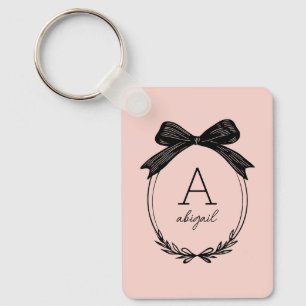 Modern Initial Svart Rosett Blush Rosa Monogram Nyckelring
