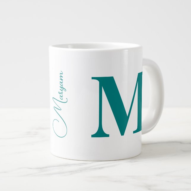 Modern initialbokstav & namn | Turkos monogram Jumbo Mugg (Framsida höger)
