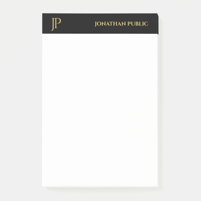 Modern Initialer Black White Guld Elegant Enkel Post-it Block (Framsida)