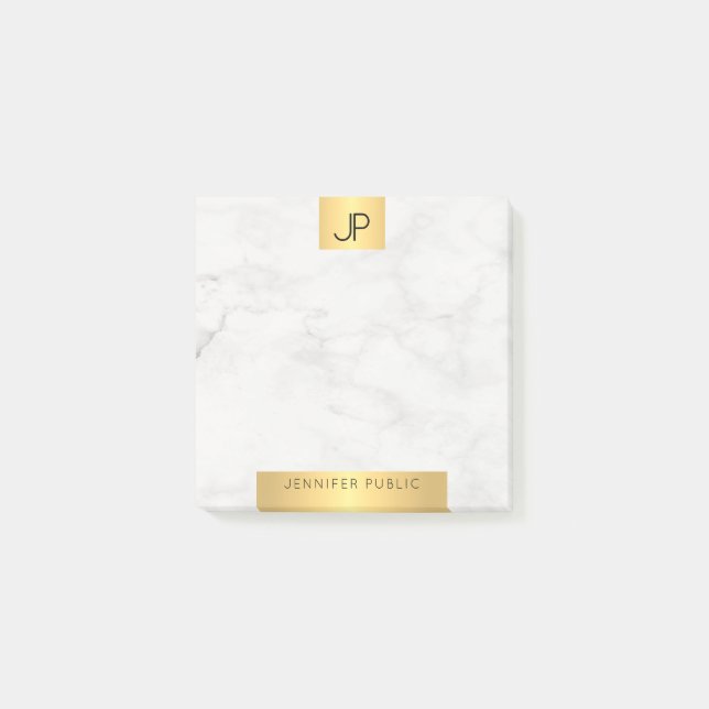 Modern Initialer Guld och marmor Elegant Post-it Block (Framsida)