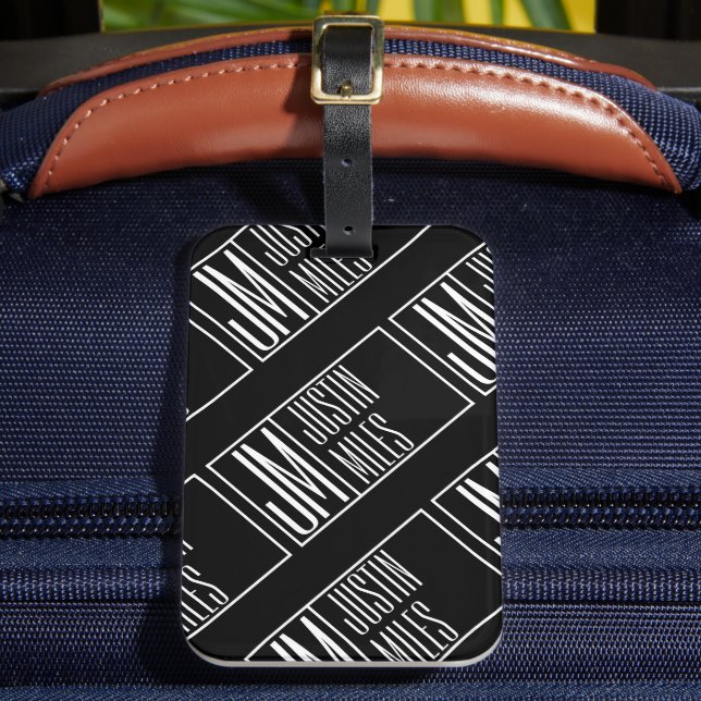 Modern Initialer med Namn Monogram Mönster Bagagebricka (Framsida Insitu 2)