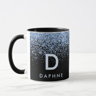 Modern inledande monogram för svart och blå glitte mugg