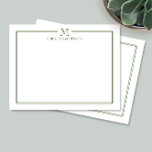 Modern inledande Mörk grönt Gräns-mall Anteckningskort<br><div class="desc">Den här utformningen har en tunn dubbla gräns med utrymme för ett monogram och namn och koordinerar bakgrunden. Klicka på knappen Anpassa om du vill justera inslagen och/eller ändra texten ytterligare! Det finns variationer i denna utformning, ytterligare färg och samordnade produkter i vår butik, zazzle.com/store/doodlelulu. Kontakta oss om du behöver...</div>