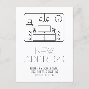 Modern Insida Black White Nytt adress vykort