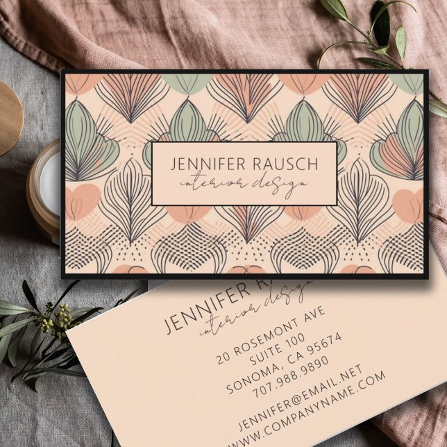 Modern Insida Designer Abstrakt Boho Cream Grönt Visitkort (Skapare uppladdad)