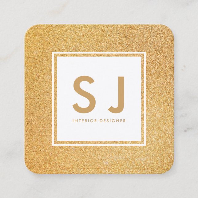 Modern Insida-designer för Gnistran Guld Glitter Fyrkantigt Visitkort (Framsida)