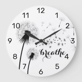 Modern inspirationcitat BREATHE Dandelion Stor Klocka