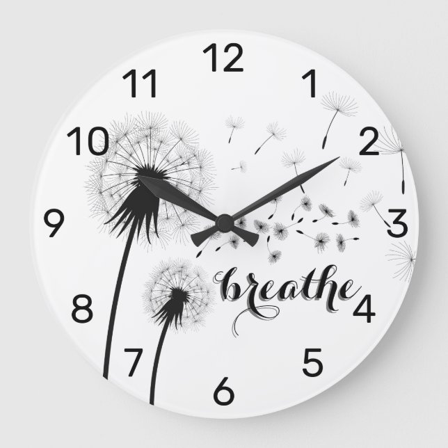 Modern inspirationcitat BREATHE Dandelion Stor Klocka (Framsida)