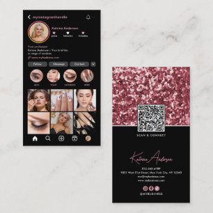Modern Instagram QR-kod & Sociala Rosa Glitter Visitkort