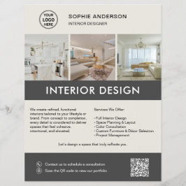 Modern Interiördesigner Marknadsföring Neutral Grå Reklamblad